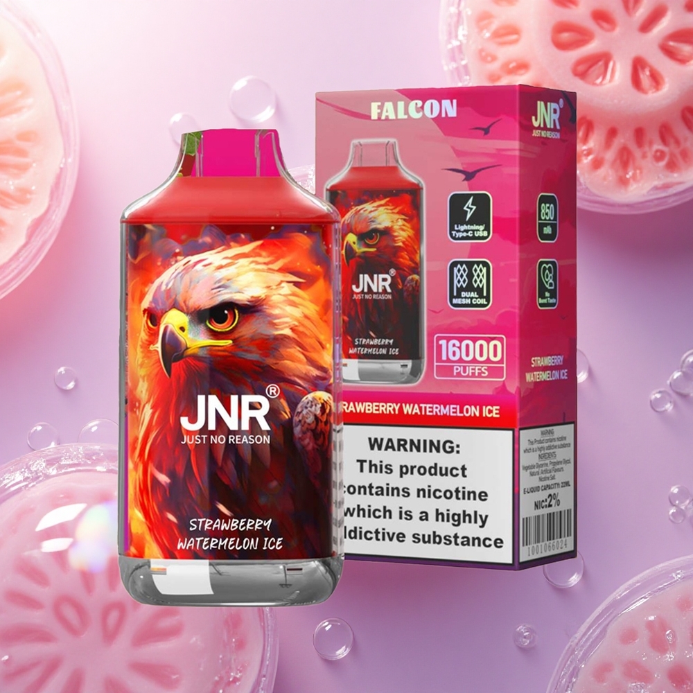 JNR Falcon 16000 Fragola Anguria Ghiaccio con Display LED Intelligente e Dual Mesh Coil