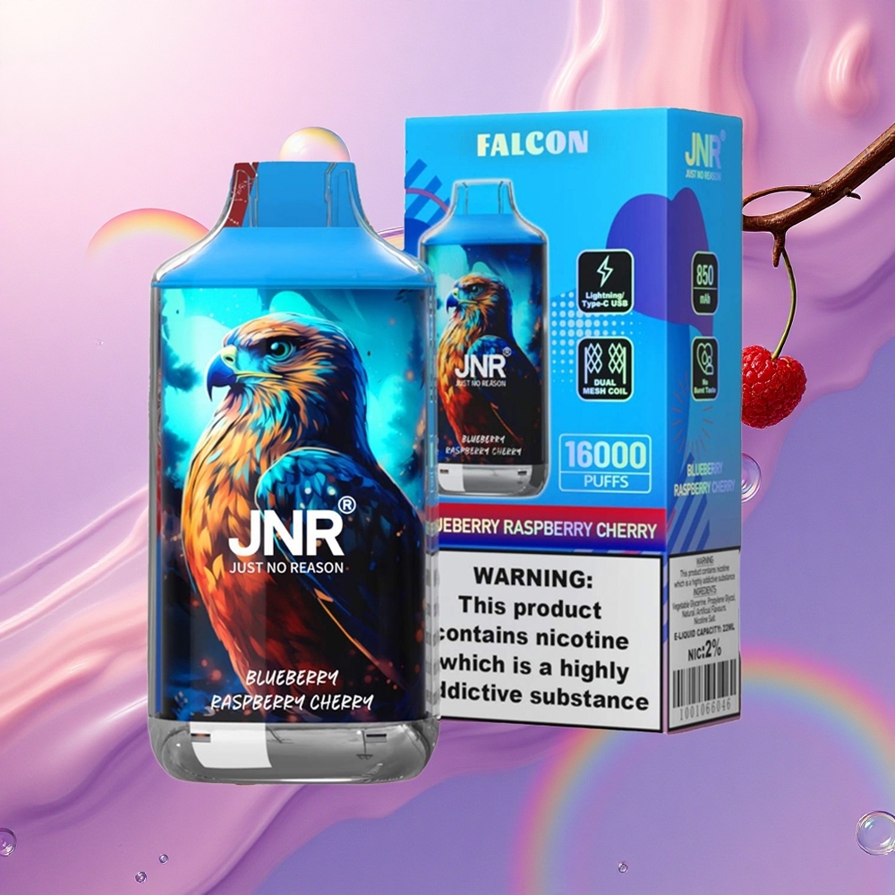 JNR Falcon 16000 Mirtillo Lampone Ciliegia 850 mAh 22ml Dual Mesh Coil 0% 2% Nicotina