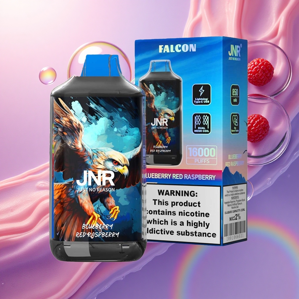 JNR Falcon 16000 Mirtillo Lampone Rosso con Display LED Intelligente e Nicotina 2%