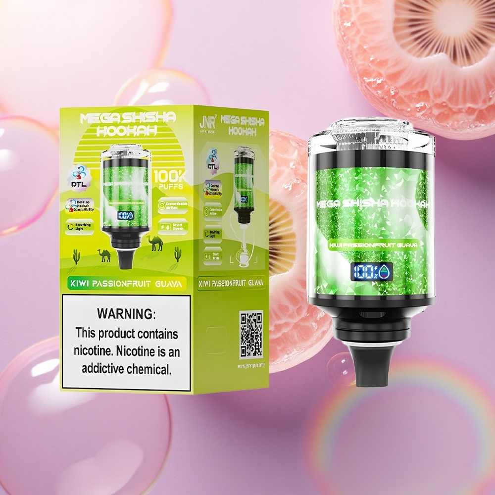 JNR Mega Shisha Hookah 100K Kiwi Maracuja Guava 2200mAh Tipo-C 2% nicotina