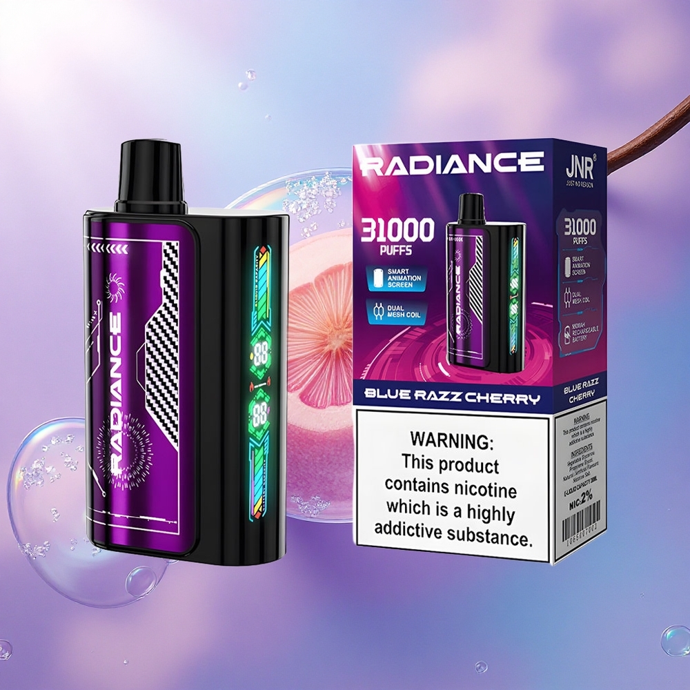JNR Radiance 31000 Azzurro Lampone Ciliegia con Schermo Animato Intelligente e Batteria 950 mAh