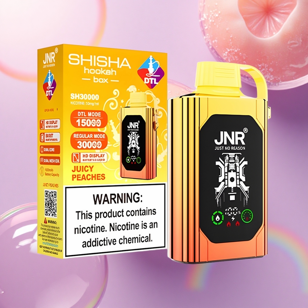 JNR Shisha Hookah Box 20500 Pesche Succose HD Display 25ml Dual Mesh Coil Nicotina 0% 2% 5%