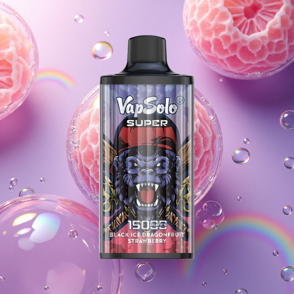 Vapsolo Super 15000 Puffs Drago di Ghiaccio Nero Fragola con E-Liquid 40ml e Nicotina 20mg/ml