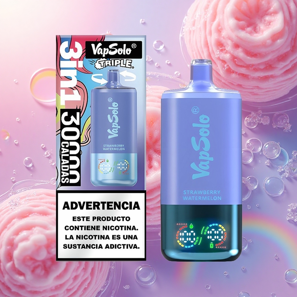 Vapsolo Triple 30000 Puffs Fragola Anguria & Mirtillo Ghiaccio con 40ml di E-Liquido e Nicotina 20mg/ml
