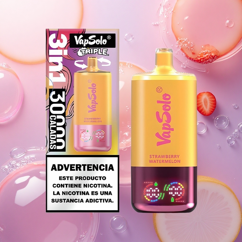 Vapsolo Triple 30000 Puffs Fragola Anguria & Pesca Limone con Nicotina 50 mg/ml e Tipo-C