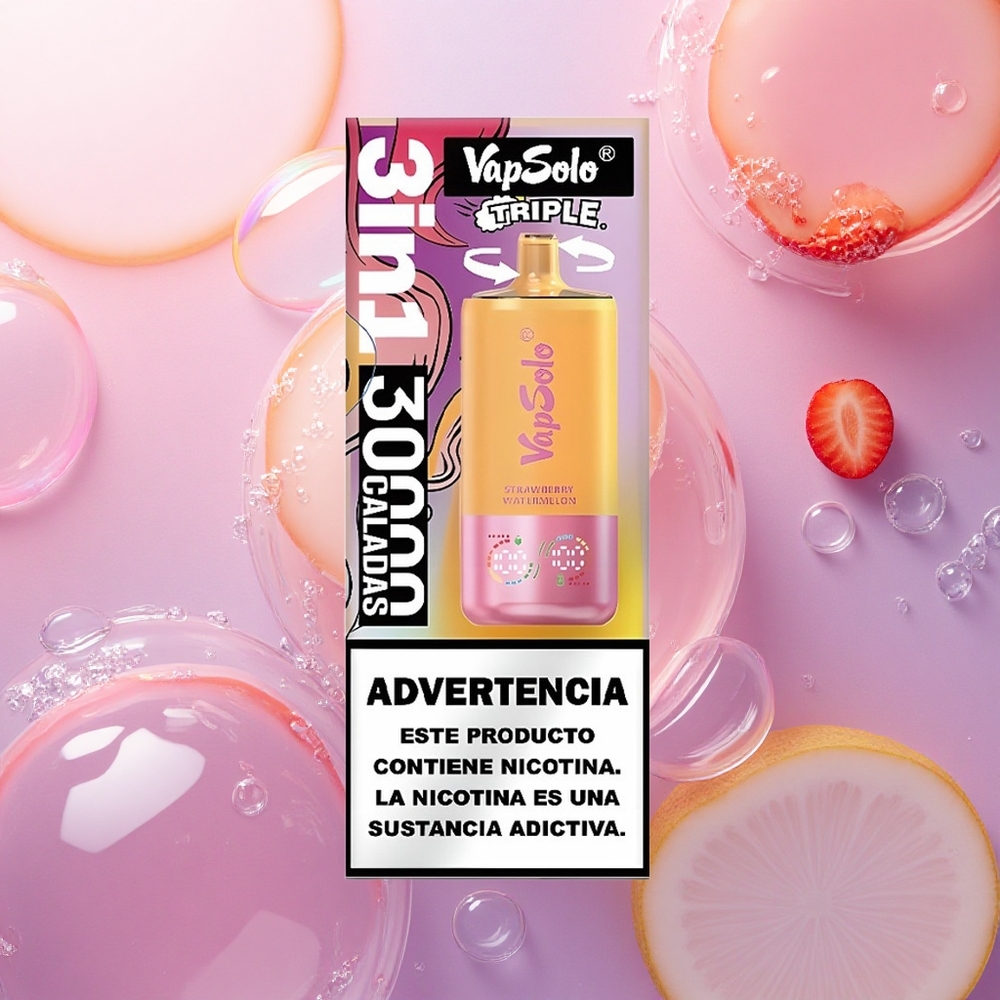 Vapsolo Triple 30000 Puffs Fragola Anguria & Pesca Limone con Nicotina 50 mg/ml e Tipo-C