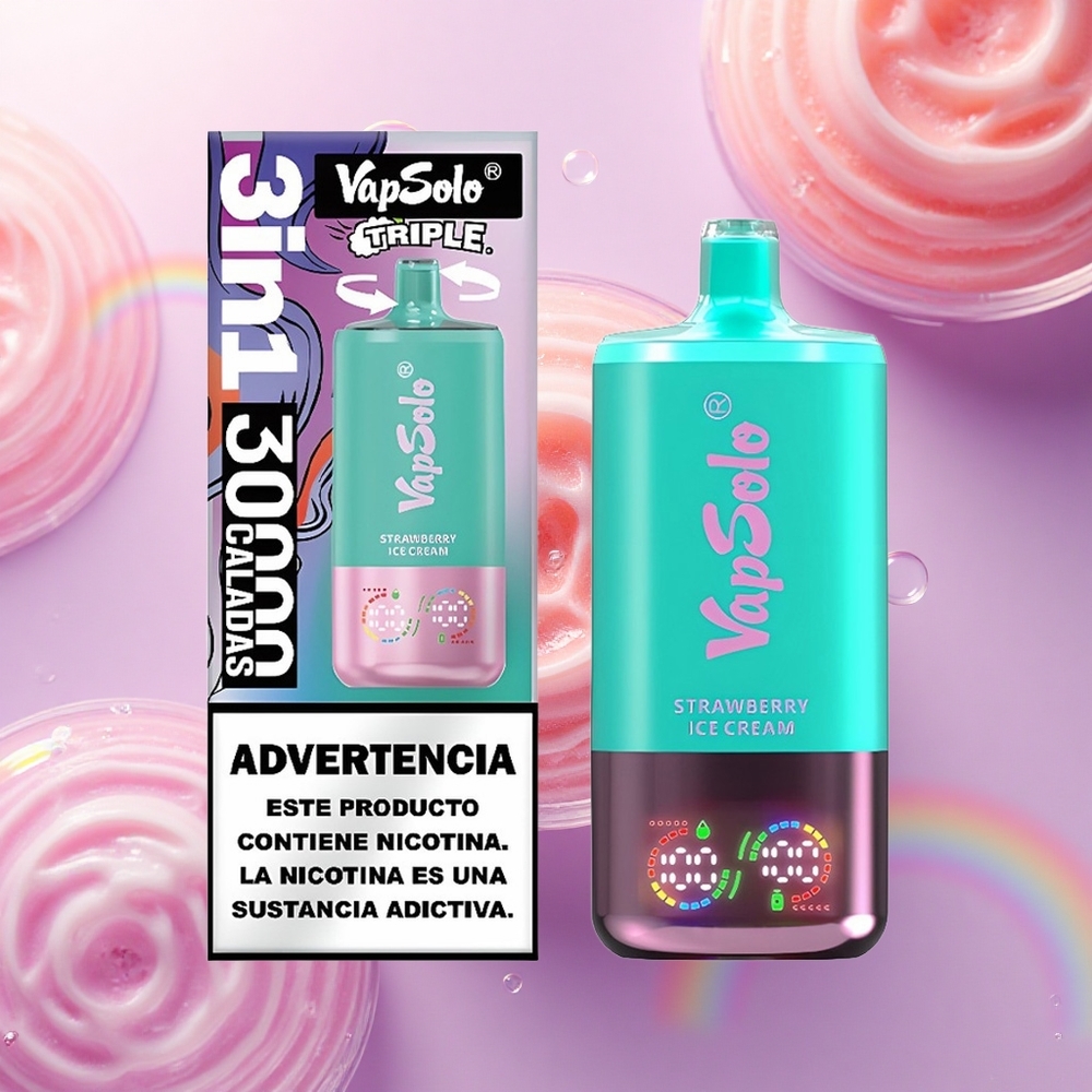 Vapsolo Triple 30000 Puffs Gelato alla Fragola con 40ml di E-Liquido e Nicotina 20mg/ml