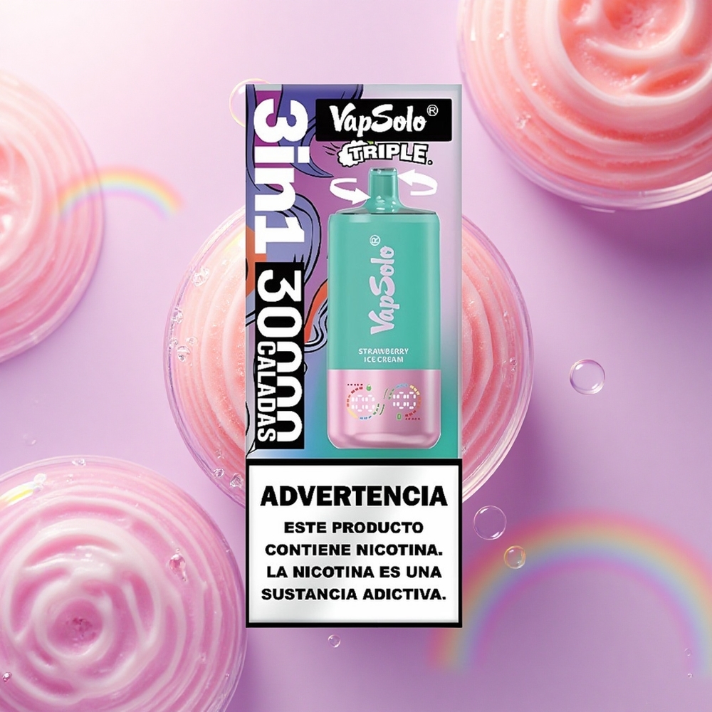 Vapsolo Triple 30000 Puffs Gelato alla Fragola con 40ml di E-Liquido e Nicotina 20mg/ml