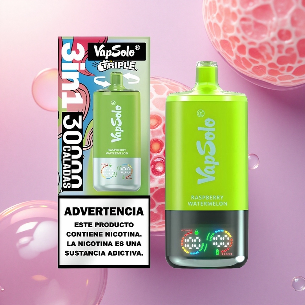 Vapsolo Triple 30000 Puffs Lampone Anguria Triplo Serbatoio 40ml