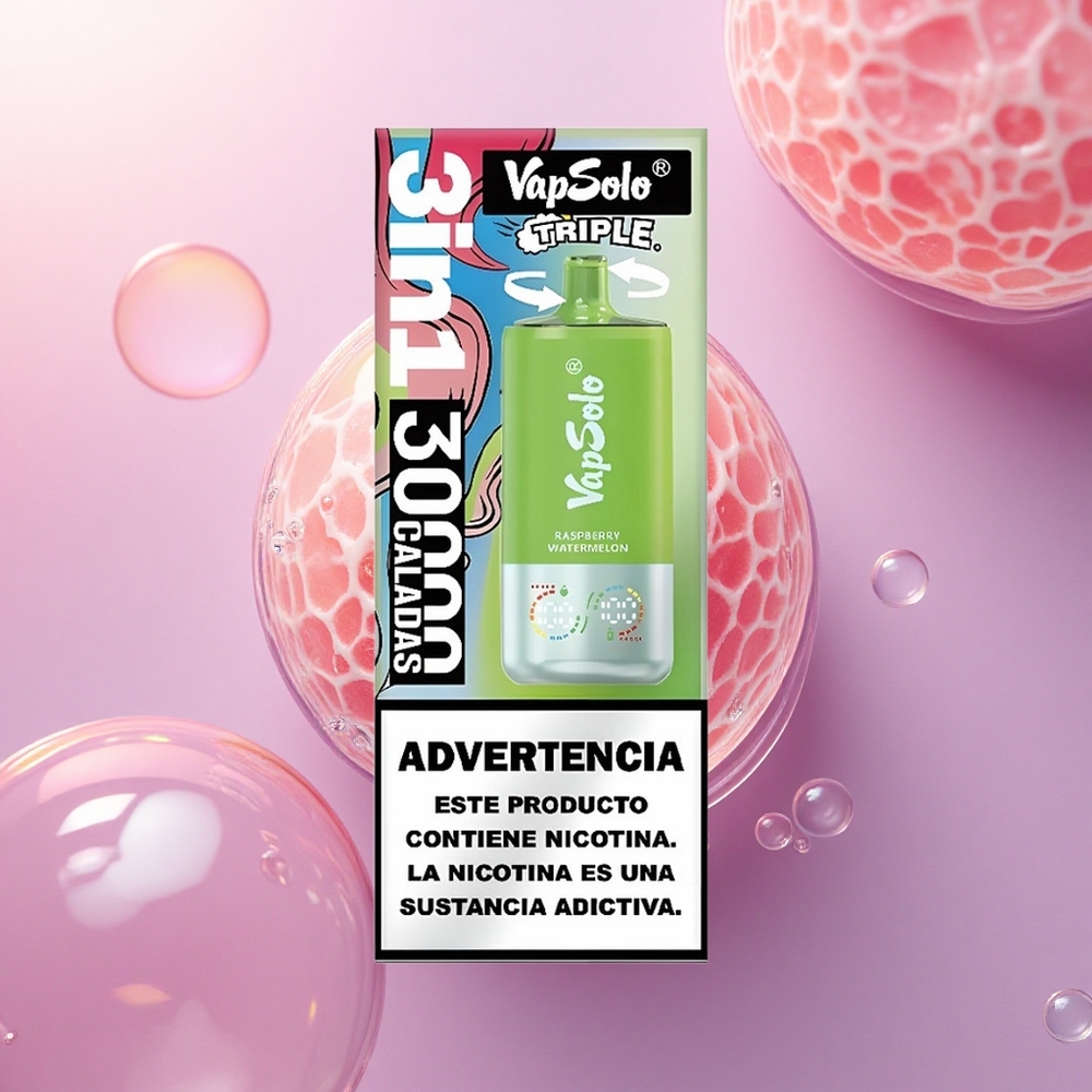 Vapsolo Triple 30000 Puffs Lampone Anguria Triplo Serbatoio 40ml