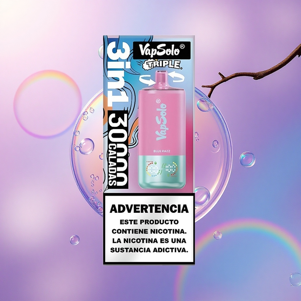 Vapsolo Triple 30000 Puffs Lampone Blu Triplo 40ml 20mg Nicotina Tipo-C