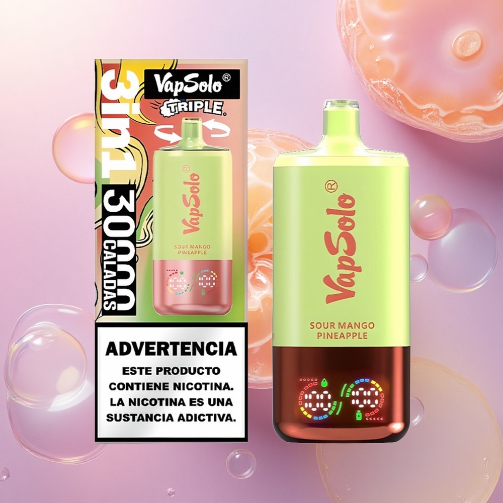 Vapsolo Triple 30000 Puffs Mango Ananas Aspro con 40ml di E-Liquido e Nicotina 20mg/ml