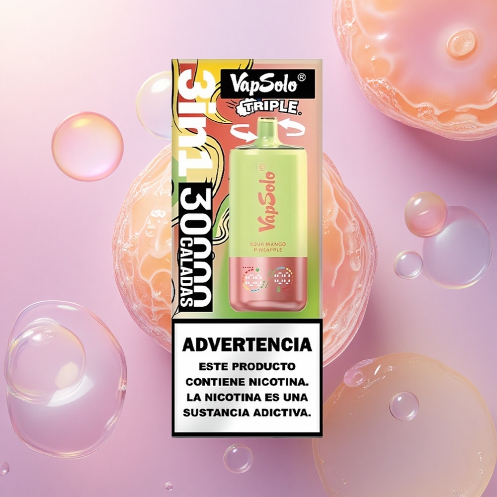 Vapsolo Triple 30000 Puffs Mango Ananas Aspro con 40ml di E-Liquido e Nicotina 20mg/ml