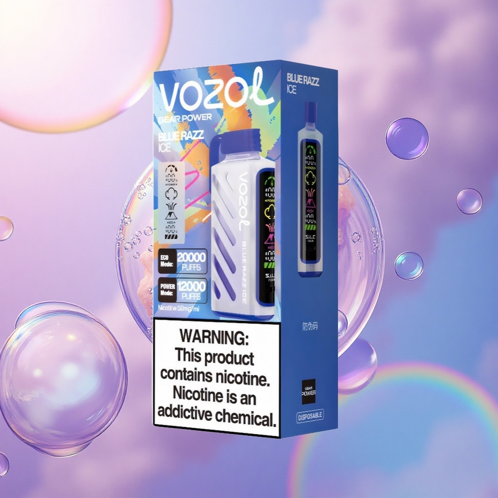 VOZOL Gear Power 20000 Puffs Ghiaccio Lampone Blu con Dual Mesh Coil e 20mL