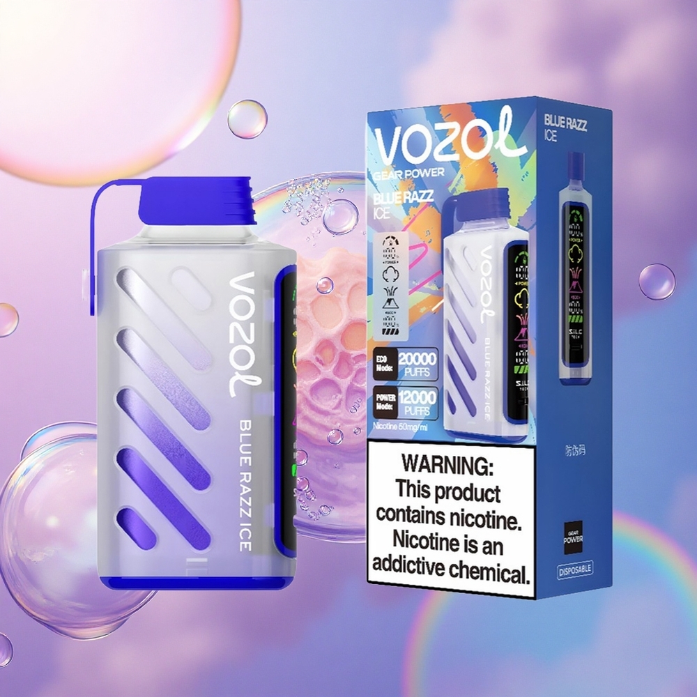 VOZOL Gear Power 20000 Puffs Ghiaccio Lampone Blu con Dual Mesh Coil e 20mL